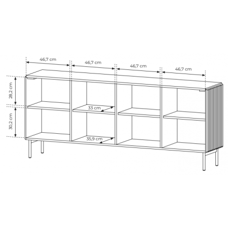 Komoda ryflowana czarna 195 cm 4-drzwiowa MIGEL